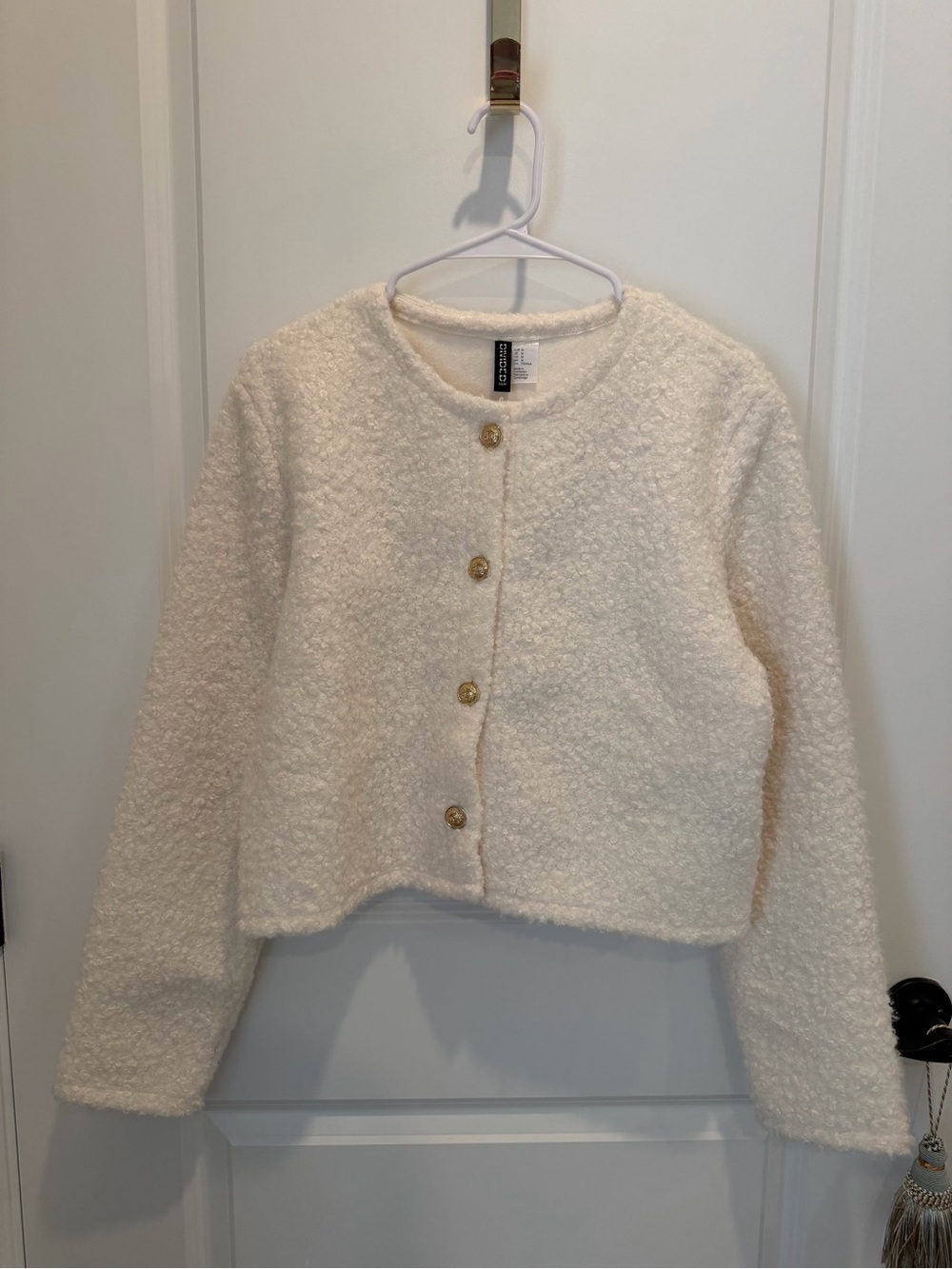 H&M • White Bouclé Button-Front Sweater • NWOT